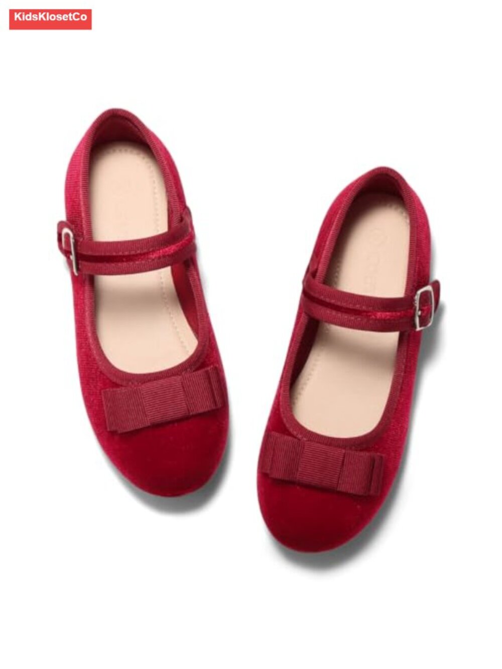Girls Mary Jane Ballet Flats Velvet Bow Dress Shoes Slip Resistant